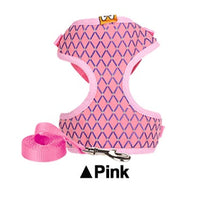 HKM-2112957 Rhinestone-Embellished Mesh Pet Harness and Leash for Small Pets - Breathable and Adjustable Outdoor Walking Set