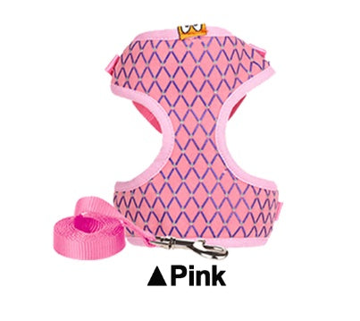 HKM-2112957 Rhinestone-Embellished Mesh Pet Harness and Leash for Small Pets - Breathable and Adjustable Outdoor Walking Set