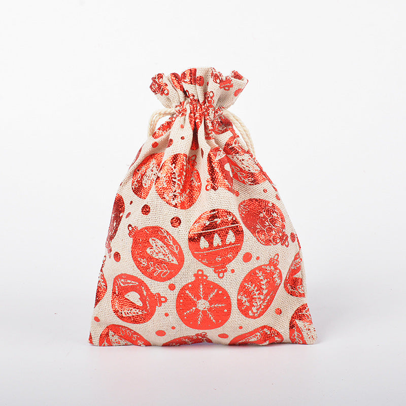 HKM-211347 Christmas Themed Cotton Linen Gift Packaging Bags, Handmade with Bronzing, 10x14cm & 13x18cm Sizes