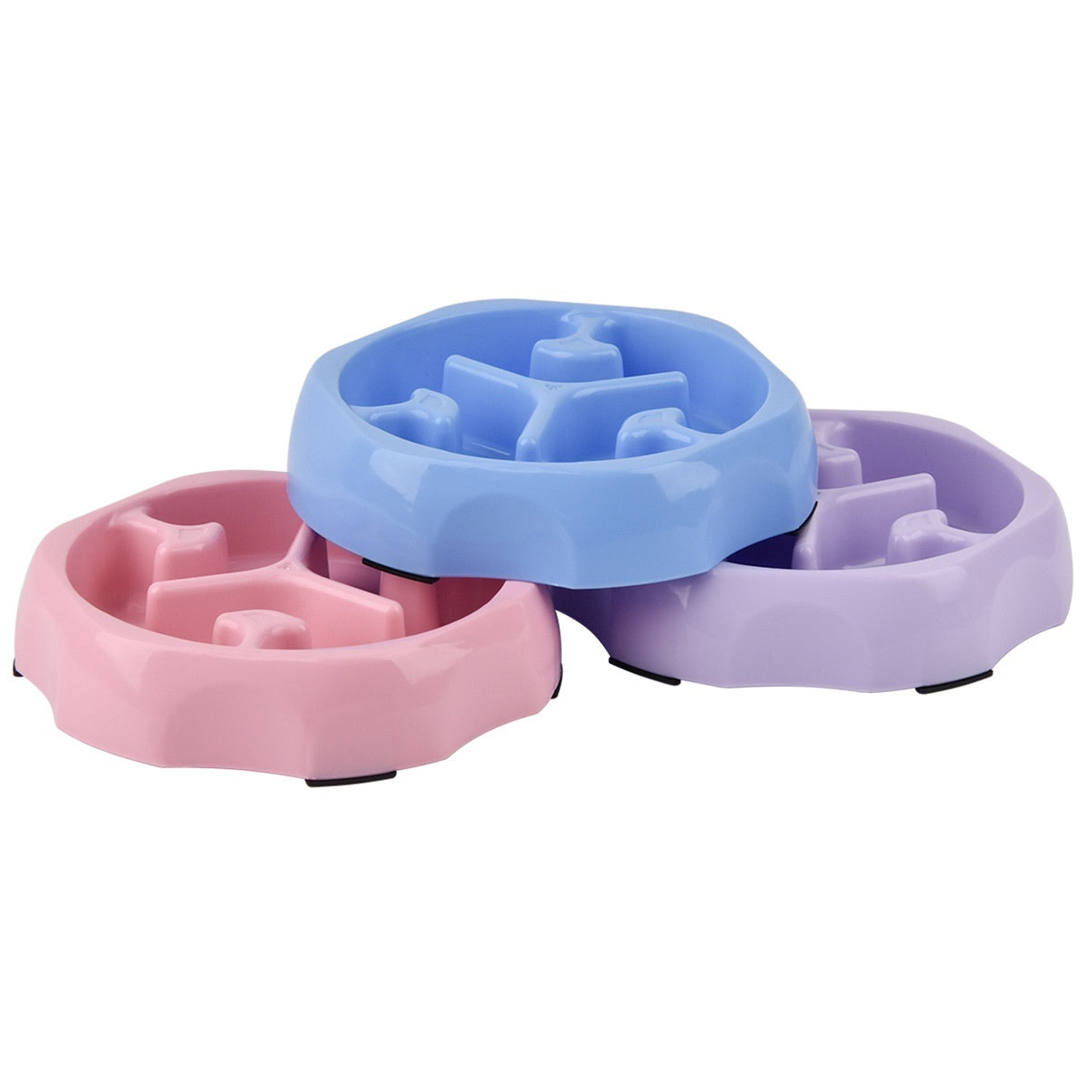 HKM-2113853 Round Slow Feeding Bowl for Pets - Available in Blue, Purple, Pink, and Black - Ideal Pet Tableware