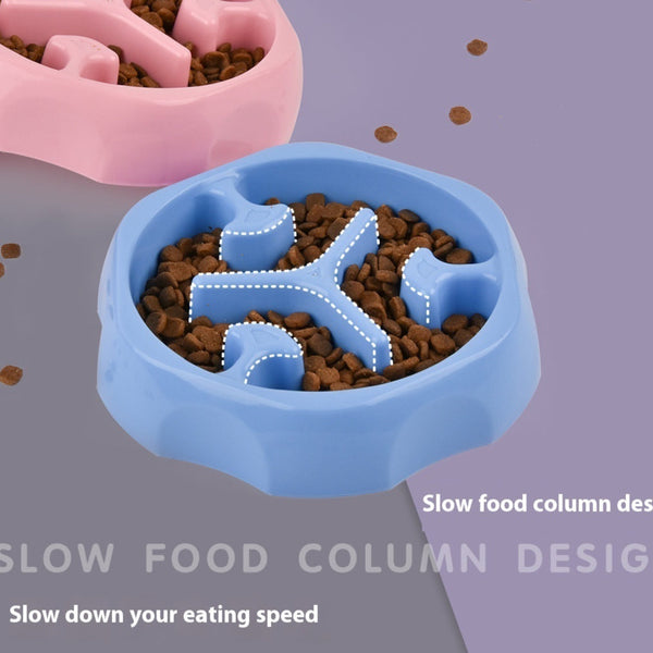 HKM-2113853 Round Slow Feeding Bowl for Pets - Available in Blue, Purple, Pink, and Black - Ideal Pet Tableware