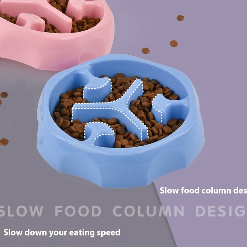 HKM-2113853 Round Slow Feeding Bowl for Pets - Available in Blue, Purple, Pink, and Black - Ideal Pet Tableware