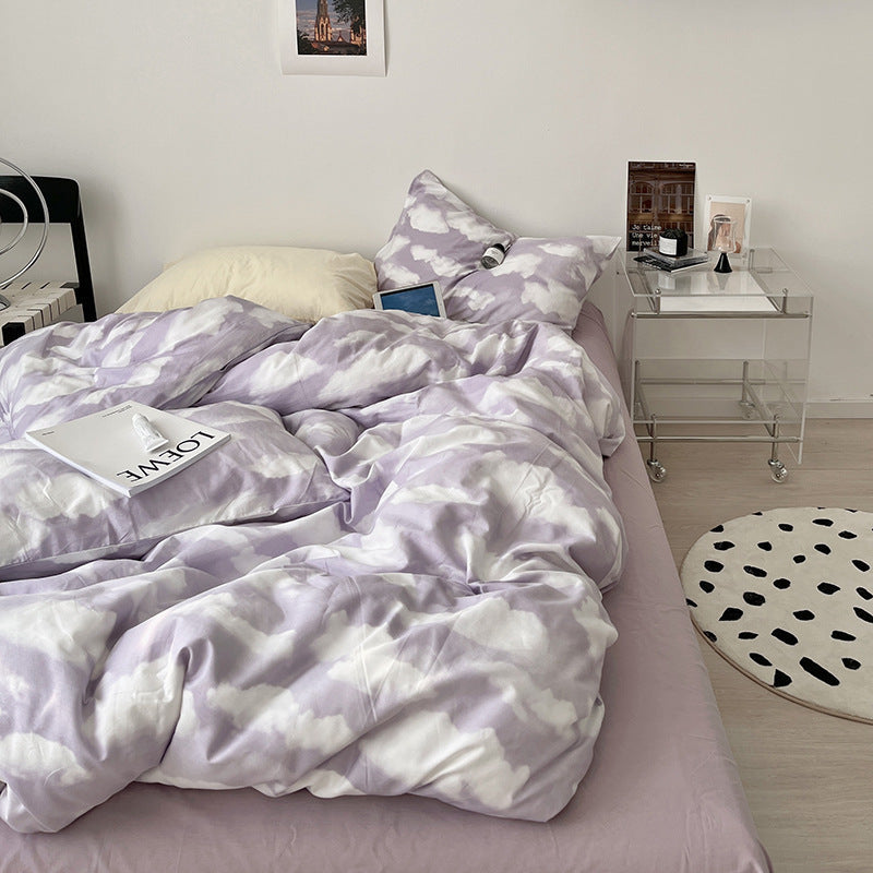 HKM-211539 Washed Cotton Four-Piece Bed Sheet Set in Multiple Sizes