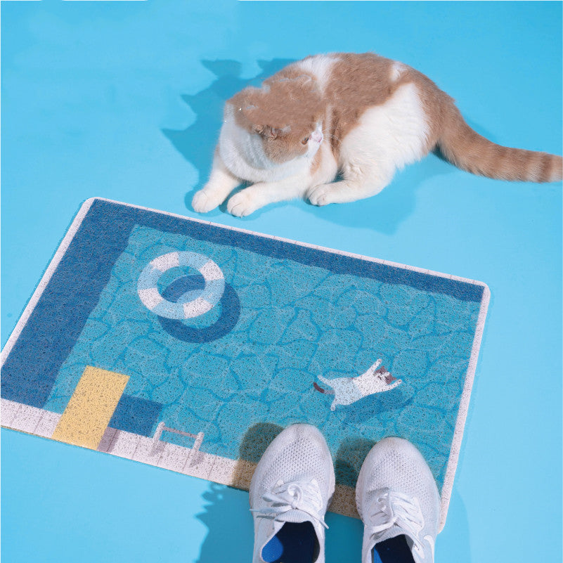 HKM-2115517 Floating Cat Pool Mat with Non-Slip Rubber Surface and Wire Mesh Filter for Easy Cleaning