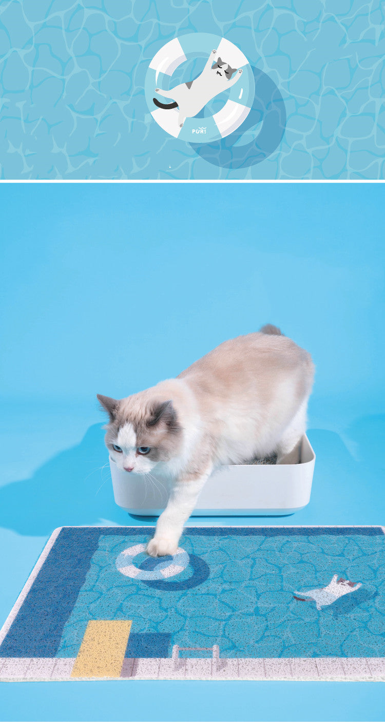 HKM-2115517 Floating Cat Pool Mat with Non-Slip Rubber Surface and Wire Mesh Filter for Easy Cleaning