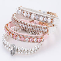 HKM-2115645 Cat Pearl Necklace and Dog Chain - Available in Pink and White, Sizes XS to L