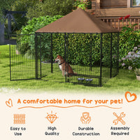 HKM-2117309 Outdoor Dog Kennel Playpen with Canopy, 4.6' x 4.6' x 5', Includes Rotating Food and Water Bowls