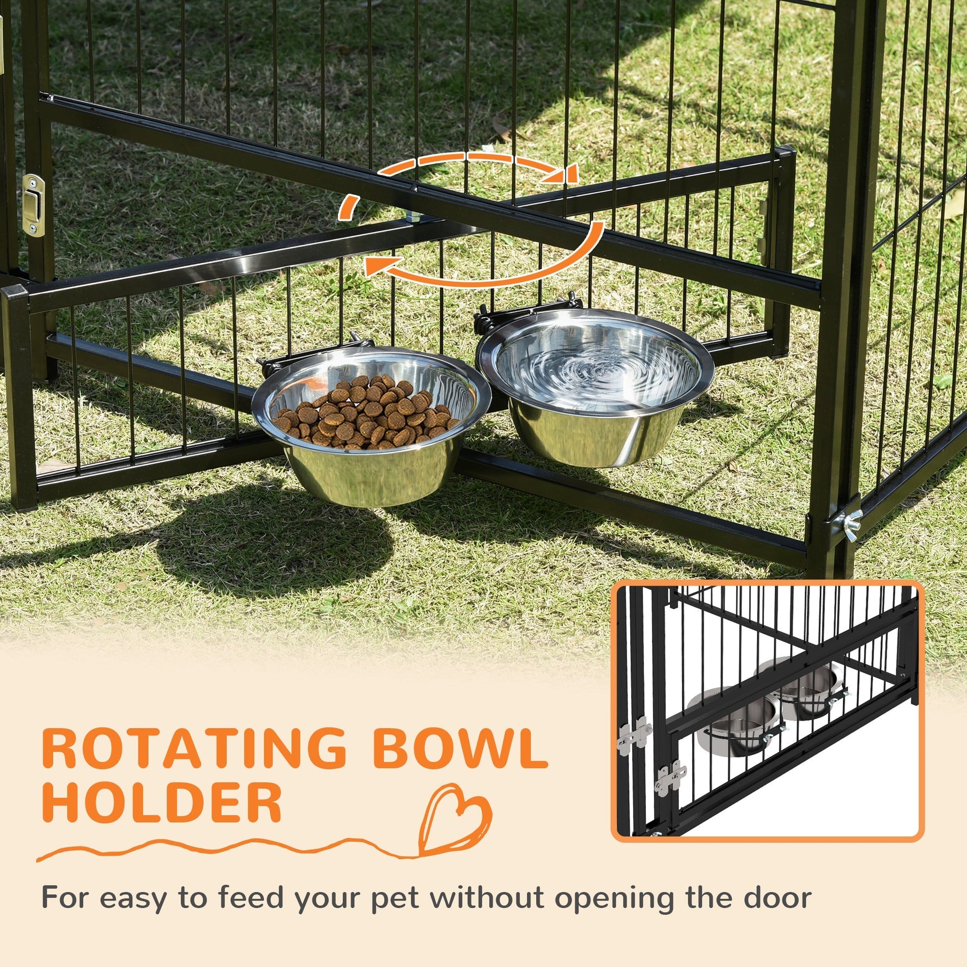 HKM-2117309 Outdoor Dog Kennel Playpen with Canopy, 4.6' x 4.6' x 5', Includes Rotating Food and Water Bowls