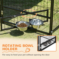 HKM-2117309 Outdoor Dog Kennel Playpen with Canopy, 4.6' x 4.6' x 5', Includes Rotating Food and Water Bowls