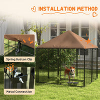 HKM-2117309 Outdoor Dog Kennel Playpen with Canopy, 4.6' x 4.6' x 5', Includes Rotating Food and Water Bowls
