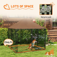 HKM-2117309 Outdoor Dog Kennel Playpen with Canopy, 4.6' x 4.6' x 5', Includes Rotating Food and Water Bowls