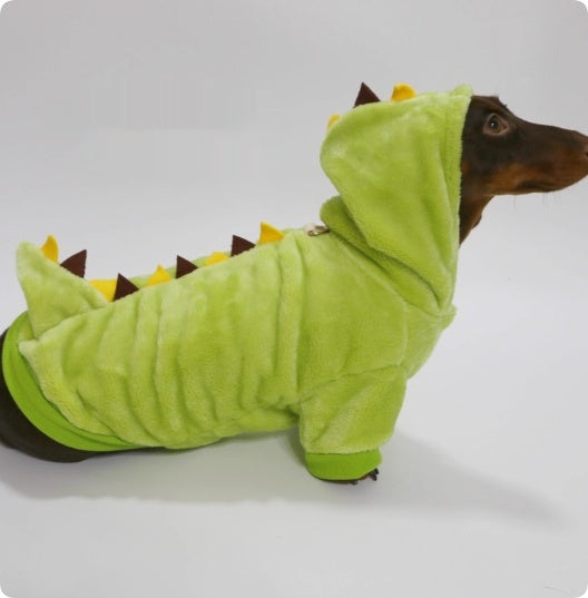 HKM-2118077 Velvet Thermal Hooded Sweatshirt for Pets - Double-sided Transforming Dinosaur Design, Multiple Sizes Available