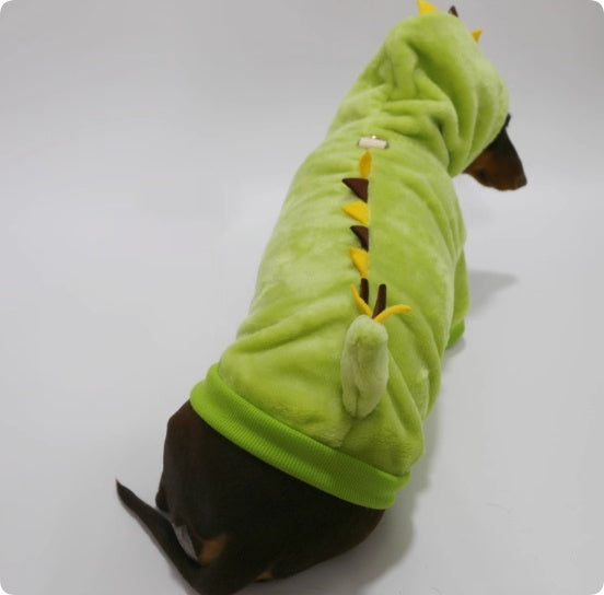 HKM-2118077 Velvet Thermal Hooded Sweatshirt for Pets - Double-sided Transforming Dinosaur Design, Multiple Sizes Available