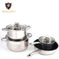 HKM-211923 Stainless Steel Non-Stick Cookware Set - 12-Piece Cooking Pots and Pans Kitchen Set