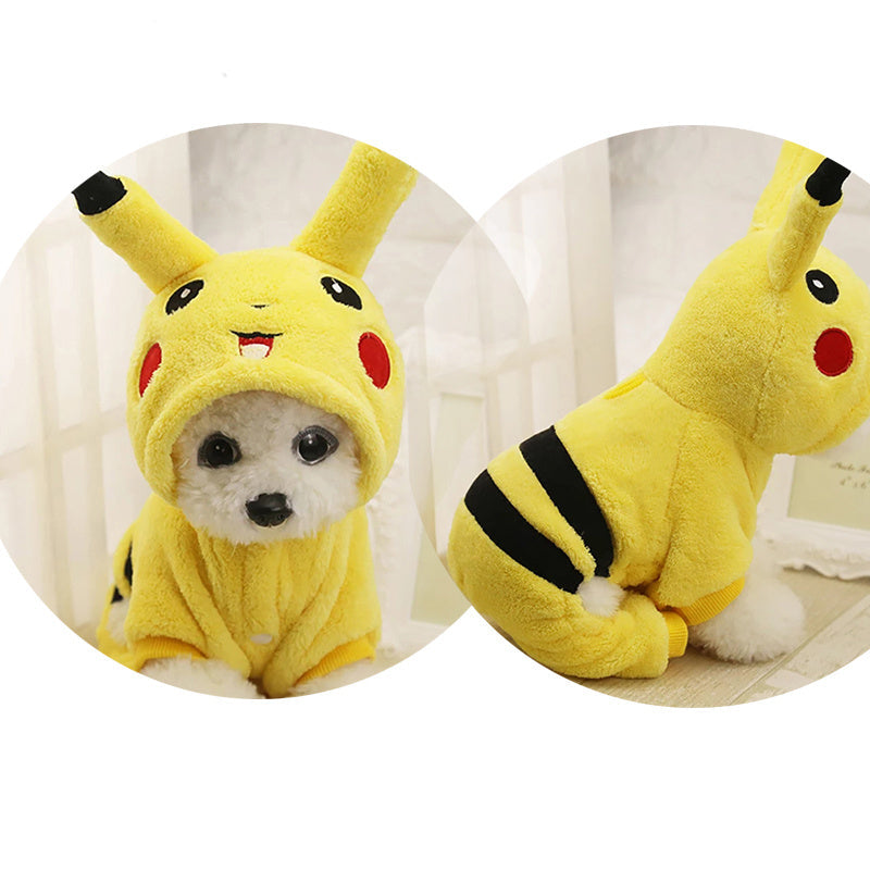 HKM-212051 Cozy Fleece Cat Costume Hoodie for Autumn and Winter - Cute Cartoon Pajamas for Cats and Small Dogs