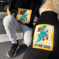 HKM-2121789 Cute Parent-Child Anti-Fluff Pet Clothes with Skateboard Dinosaur Print in Stylish Cotton