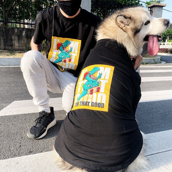 HKM-2121789 Cute Parent-Child Anti-Fluff Pet Clothes with Skateboard Dinosaur Print in Stylish Cotton