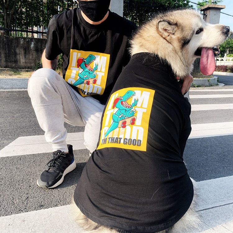 HKM-2121789 Cute Parent-Child Anti-Fluff Pet Clothes with Skateboard Dinosaur Print in Stylish Cotton