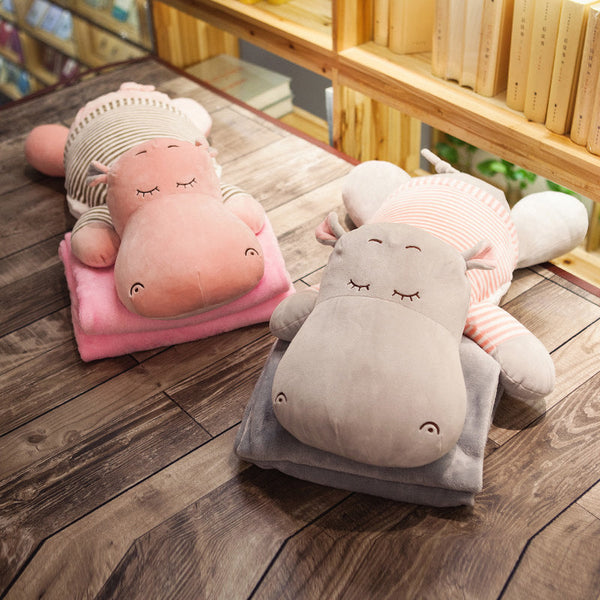 HKM-212179 Dual-Purpose Plush Cushion Blanket with Cartoon Design for Car and Home Use