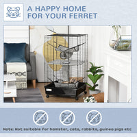 HKM-2123069 42" Multi-Tier Metal Ferret Cage with Wheels, Hammocks, Tunnels, and Three Doors, Black