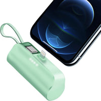 HKM-212435 5000mAh Portable Power Bank with Built-in Type-C and IOS Cable, Dual Output, Compact Design for Smartphones