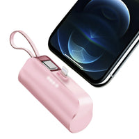 HKM-212435 5000mAh Portable Power Bank with Built-in Type-C and IOS Cable, Dual Output, Compact Design for Smartphones