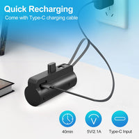 HKM-212435 5000mAh Portable Power Bank with Built-in Type-C and IOS Cable, Dual Output, Compact Design for Smartphones