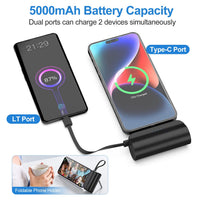 HKM-212435 5000mAh Portable Power Bank with Built-in Type-C and IOS Cable, Dual Output, Compact Design for Smartphones