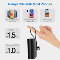 HKM-212435 5000mAh Portable Power Bank with Built-in Type-C and IOS Cable, Dual Output, Compact Design for Smartphones