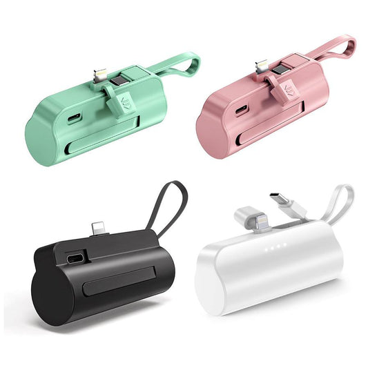 HKM-212435 5000mAh Portable Power Bank with Built-in Type-C and IOS Cable, Dual Output, Compact Design for Smartphones