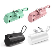 HKM-212435 5000mAh Portable Power Bank with Built-in Type-C and IOS Cable, Dual Output, Compact Design for Smartphones