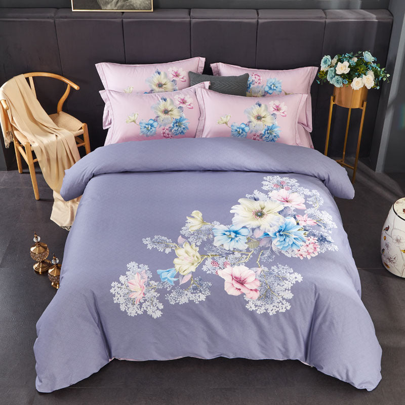 HKM-212691 Four-Piece Pure Cotton Bedding Set with Decorative Floral Patterns in Multiple Styles