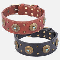 HKM-2127165 Retro Leather Dog Collar for Medium and Large Dogs in Brown and Black