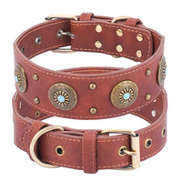 HKM-2127165 Retro Leather Dog Collar for Medium and Large Dogs in Brown and Black
