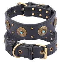 HKM-2127165 Retro Leather Dog Collar for Medium and Large Dogs in Brown and Black