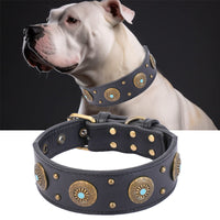 HKM-2127165 Retro Leather Dog Collar for Medium and Large Dogs in Brown and Black
