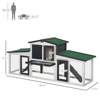 HKM-2128829 Large Gray Wooden Rabbit Hutch with Double Runs, Removable Cleaning Tray, and Asphalt Roof for Outdoor Use
