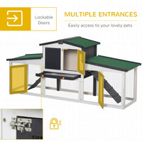 HKM-2128829 Large Gray Wooden Rabbit Hutch with Double Runs, Removable Cleaning Tray, and Asphalt Roof for Outdoor Use