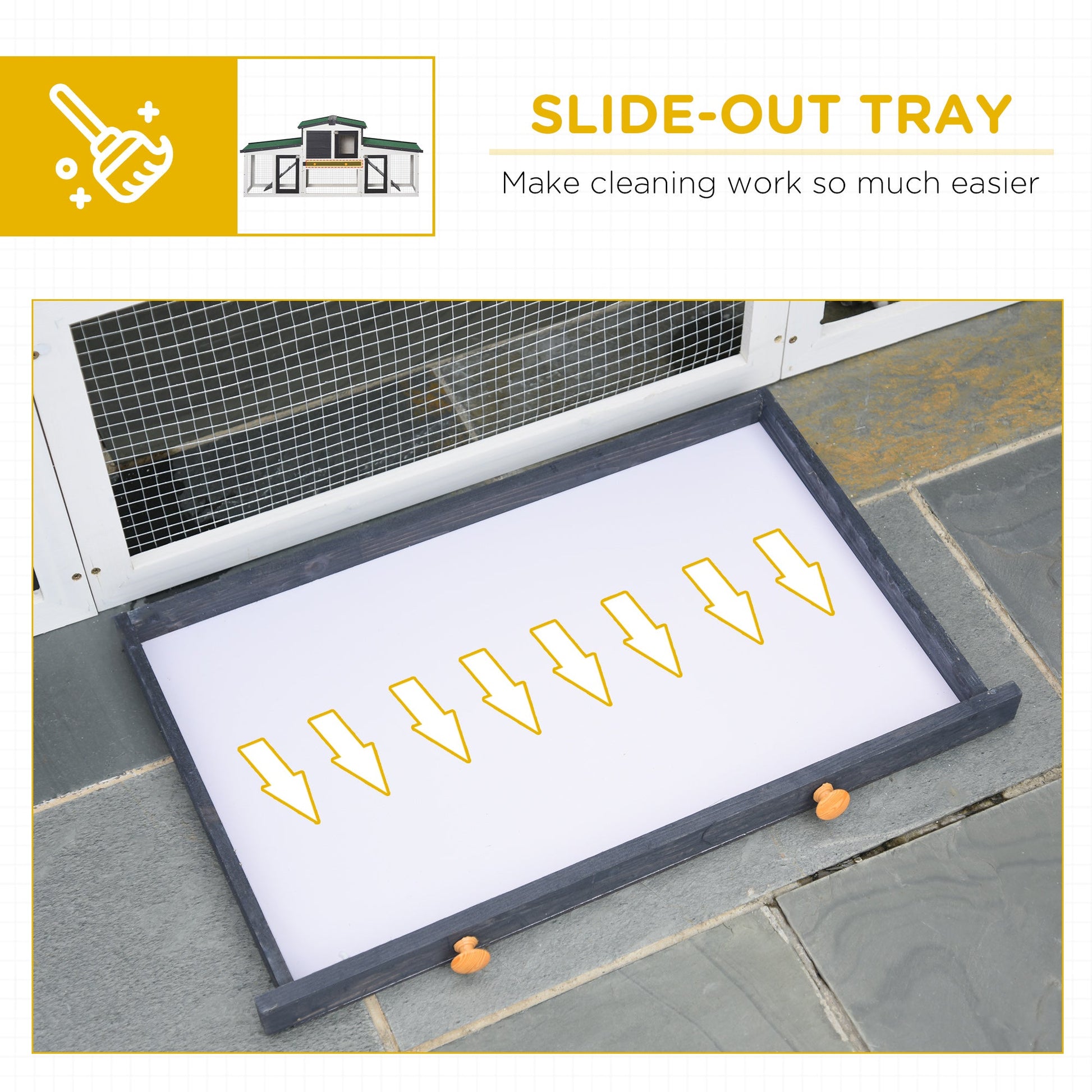 HKM-2128829 Large Gray Wooden Rabbit Hutch with Double Runs, Removable Cleaning Tray, and Asphalt Roof for Outdoor Use