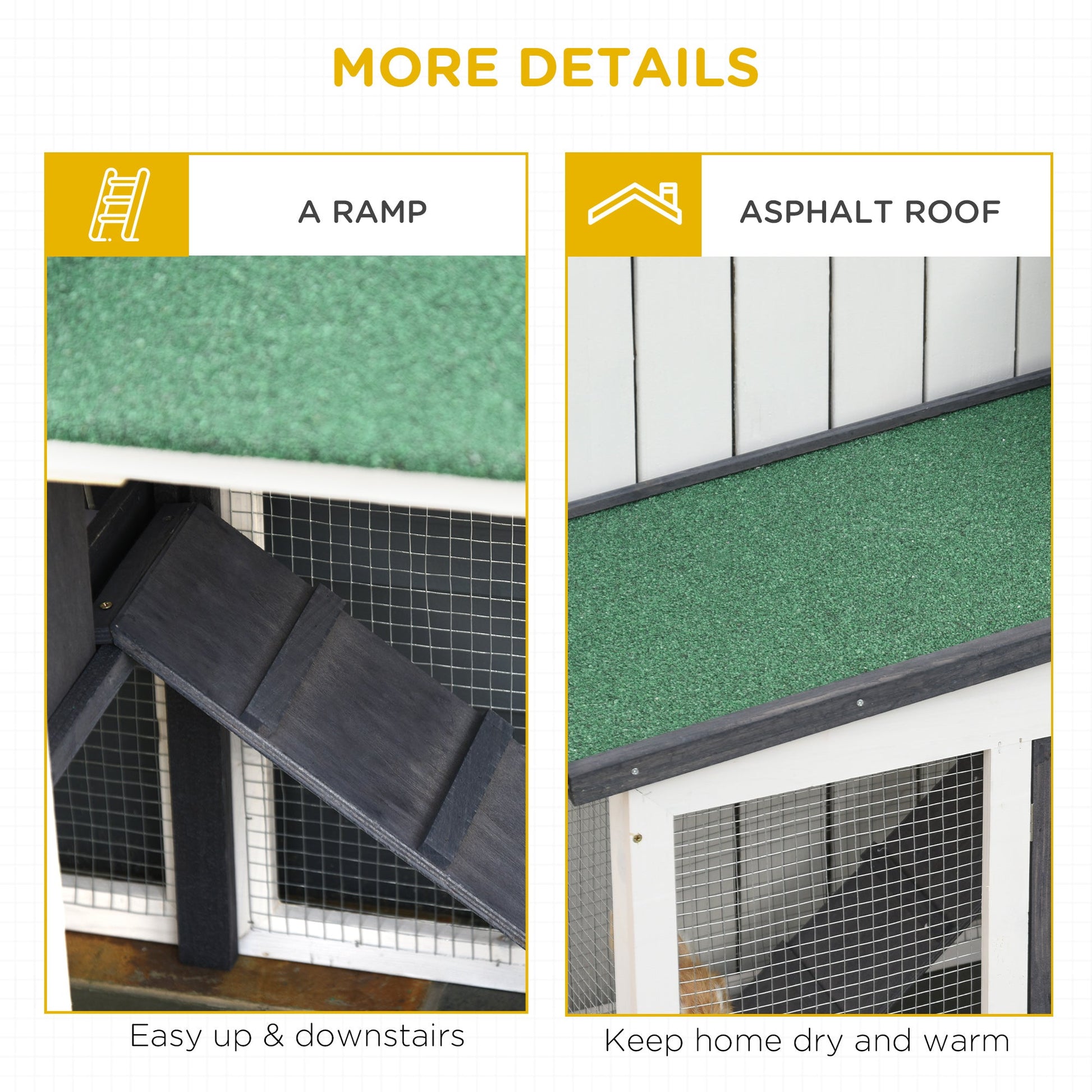 HKM-2128829 Large Gray Wooden Rabbit Hutch with Double Runs, Removable Cleaning Tray, and Asphalt Roof for Outdoor Use