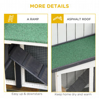 HKM-2128829 Large Gray Wooden Rabbit Hutch with Double Runs, Removable Cleaning Tray, and Asphalt Roof for Outdoor Use