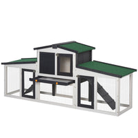 HKM-2128829 Large Gray Wooden Rabbit Hutch with Double Runs, Removable Cleaning Tray, and Asphalt Roof for Outdoor Use