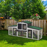 HKM-2128829 Large Gray Wooden Rabbit Hutch with Double Runs, Removable Cleaning Tray, and Asphalt Roof for Outdoor Use