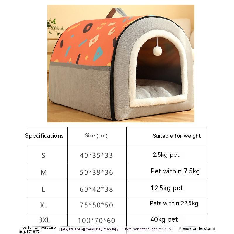 HKM-2129213 Warm Semi-Enclosed Removable & Washable Dog Kennel in Two-Color Geometric Pattern