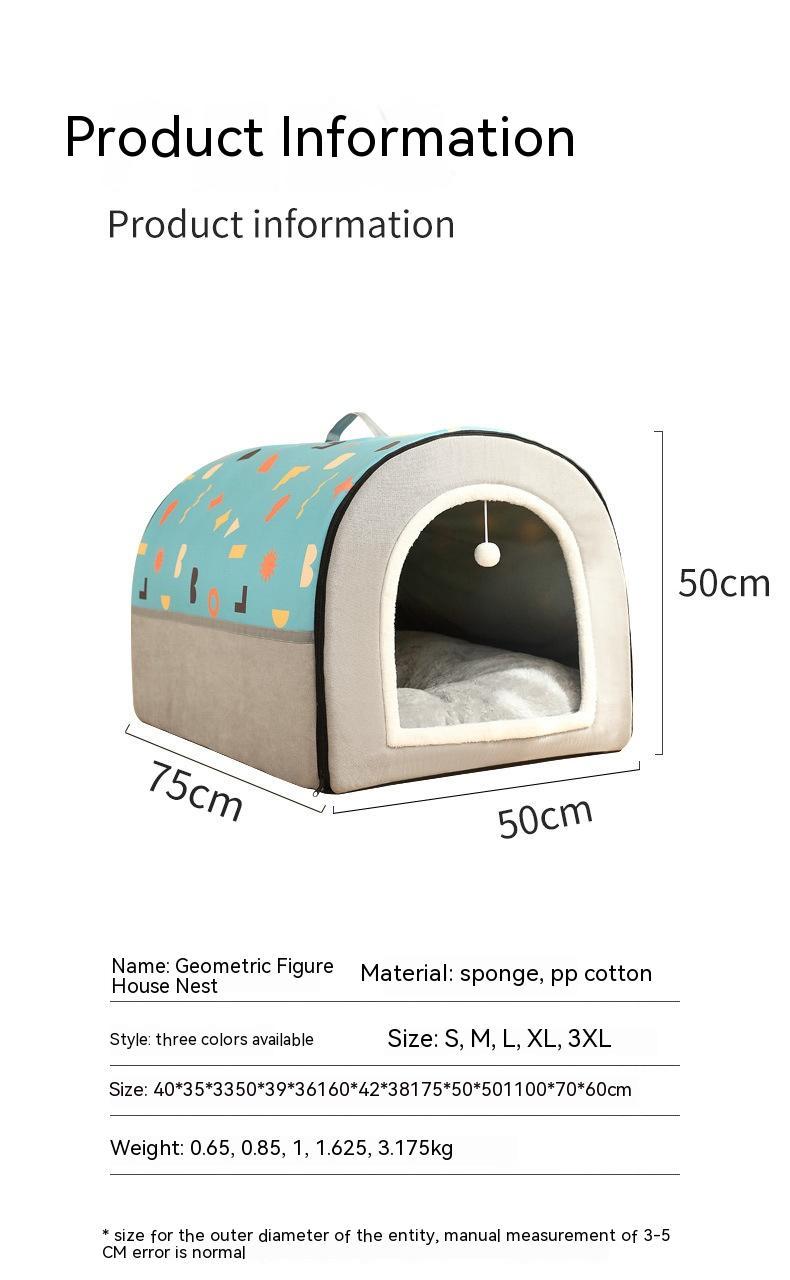 HKM-2129213 Warm Semi-Enclosed Removable & Washable Dog Kennel in Two-Color Geometric Pattern