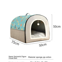 HKM-2129213 Warm Semi-Enclosed Removable & Washable Dog Kennel in Two-Color Geometric Pattern