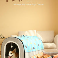 HKM-2129213 Warm Semi-Enclosed Removable & Washable Dog Kennel in Two-Color Geometric Pattern
