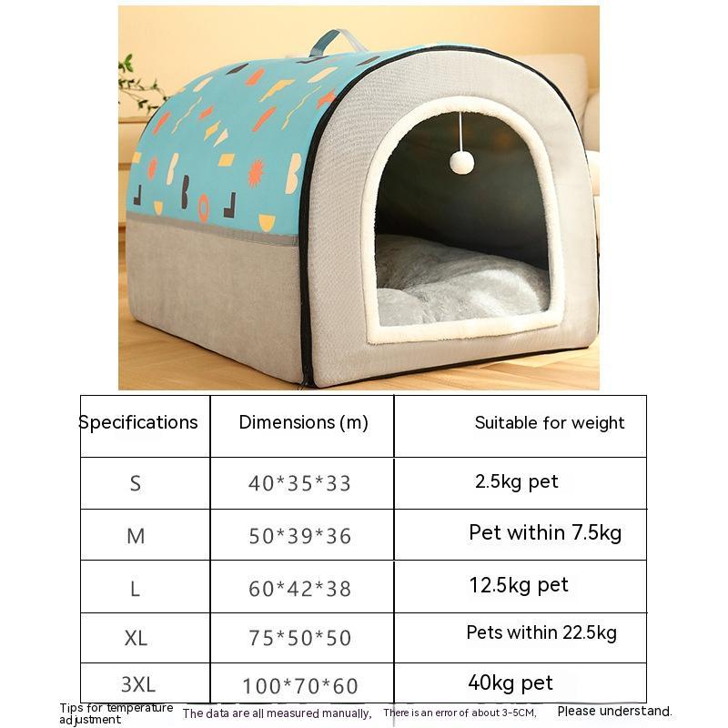 HKM-2129213 Warm Semi-Enclosed Removable & Washable Dog Kennel in Two-Color Geometric Pattern