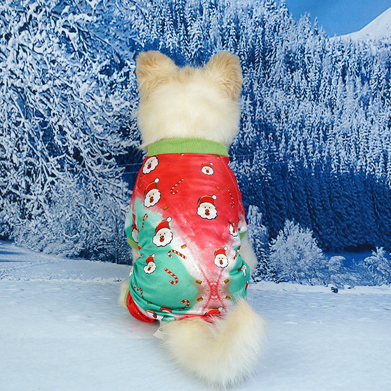 HKM-2129341 Festive Red and Green Santa Claus and Christmas Tree Dog Clothes in Sizes S, M, L, XL