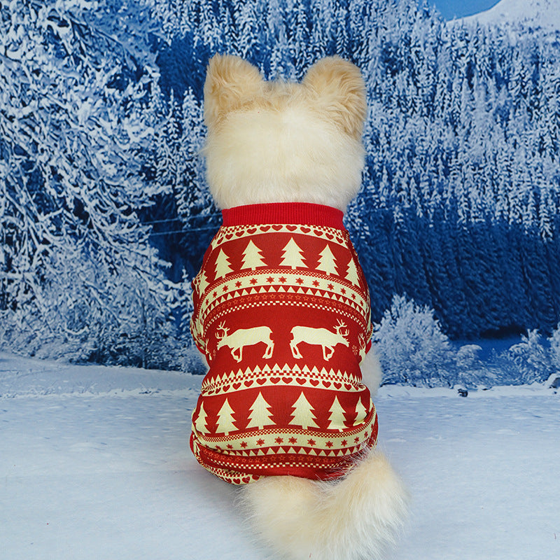 HKM-2129341 Festive Red and Green Santa Claus and Christmas Tree Dog Clothes in Sizes S, M, L, XL